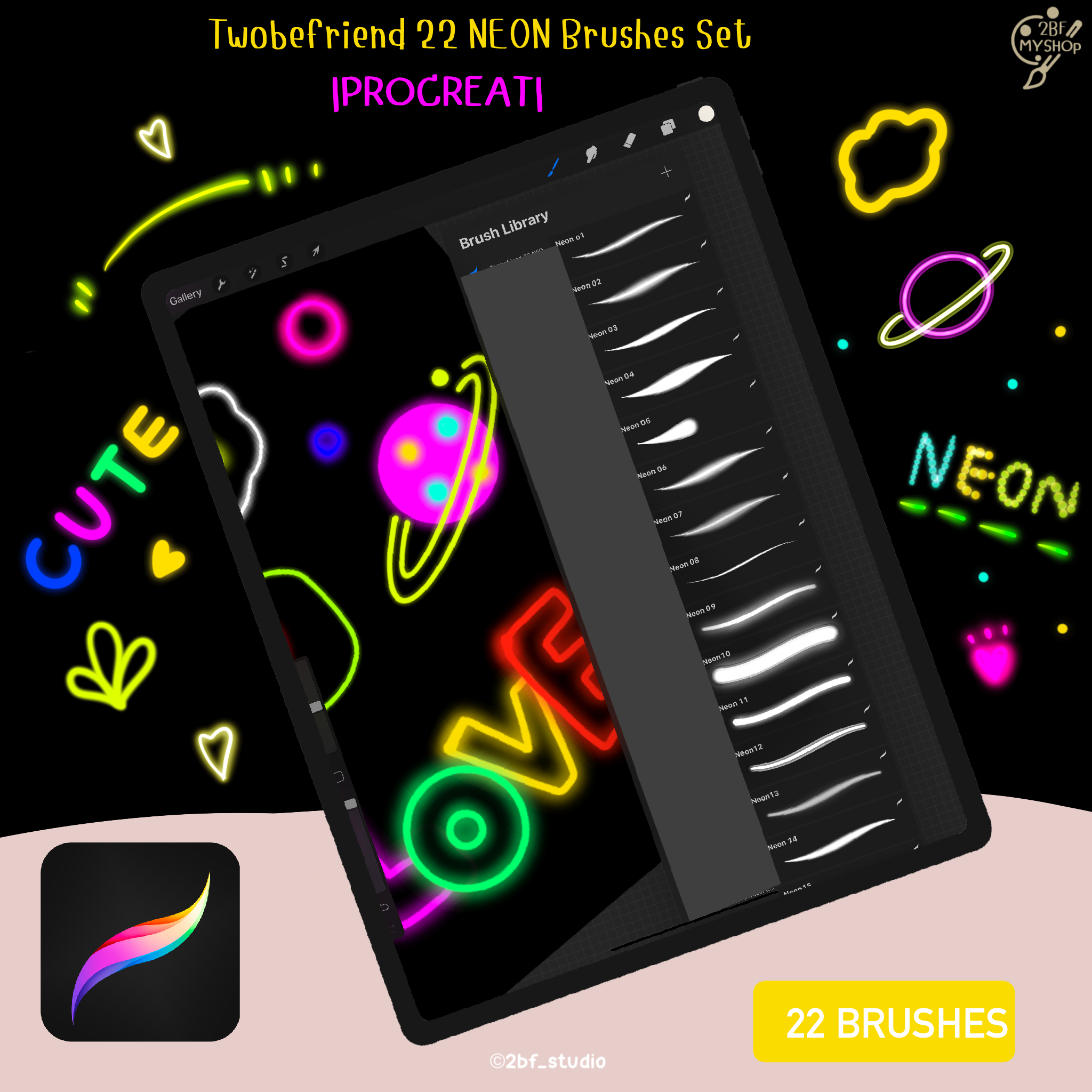 Twobefriend 22 NEON Brushes Set