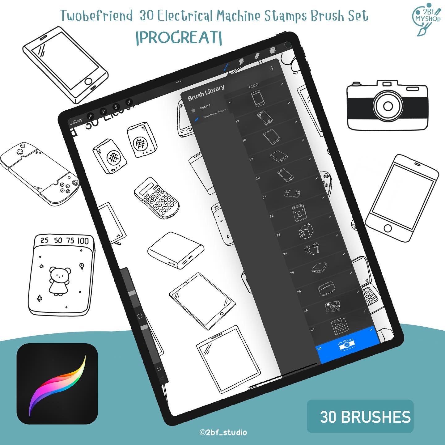 Twobefriend 30 Electrical Machine Stamps Brush Set |PROCREAT BRUSHED|