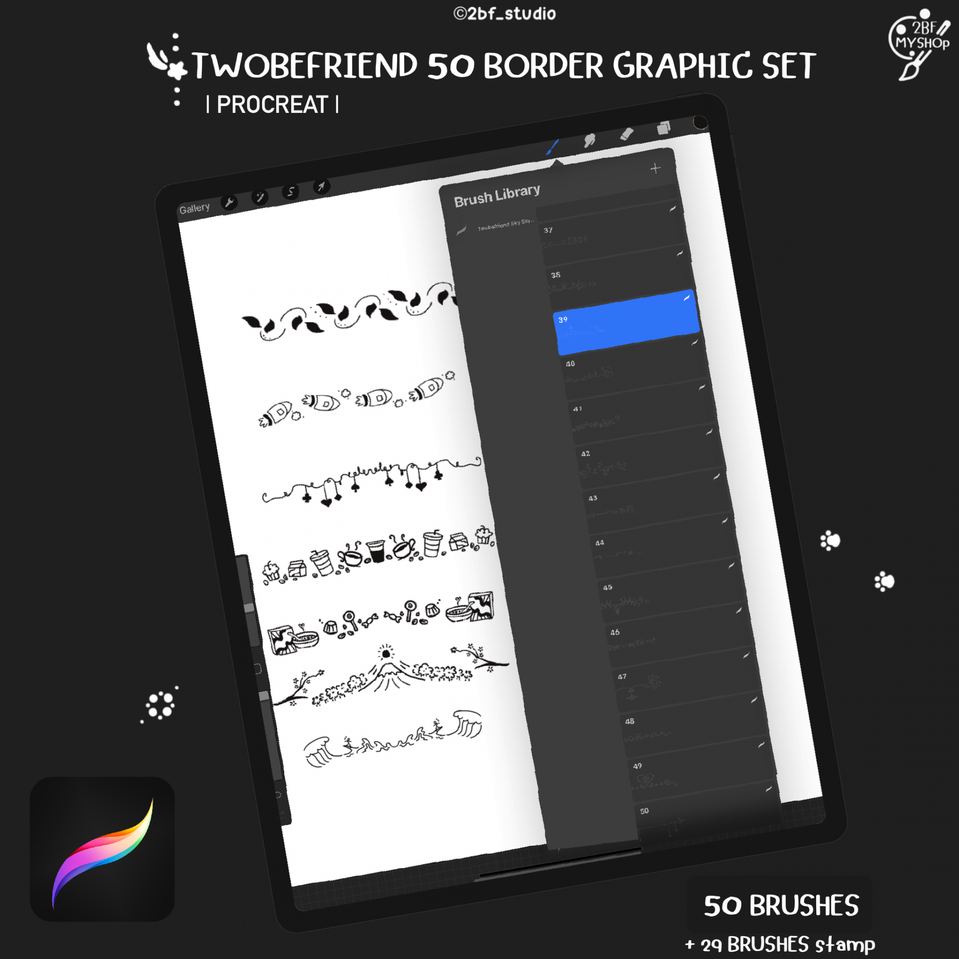 Twobefriend 50 border graphic Set |PROCREAT BRUSHED