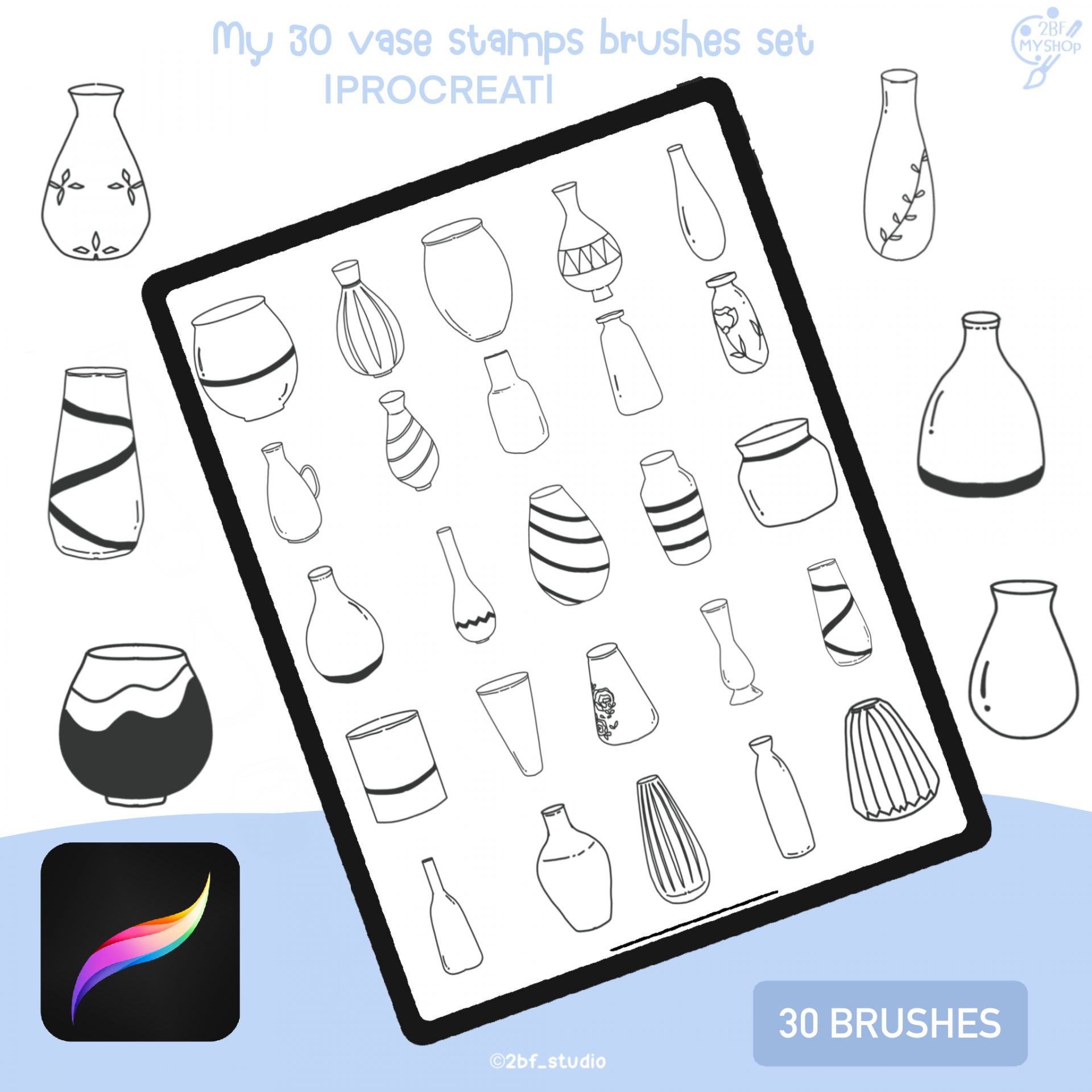 My 30 vase stamps brushes set |PROCREAT BRUSHED|