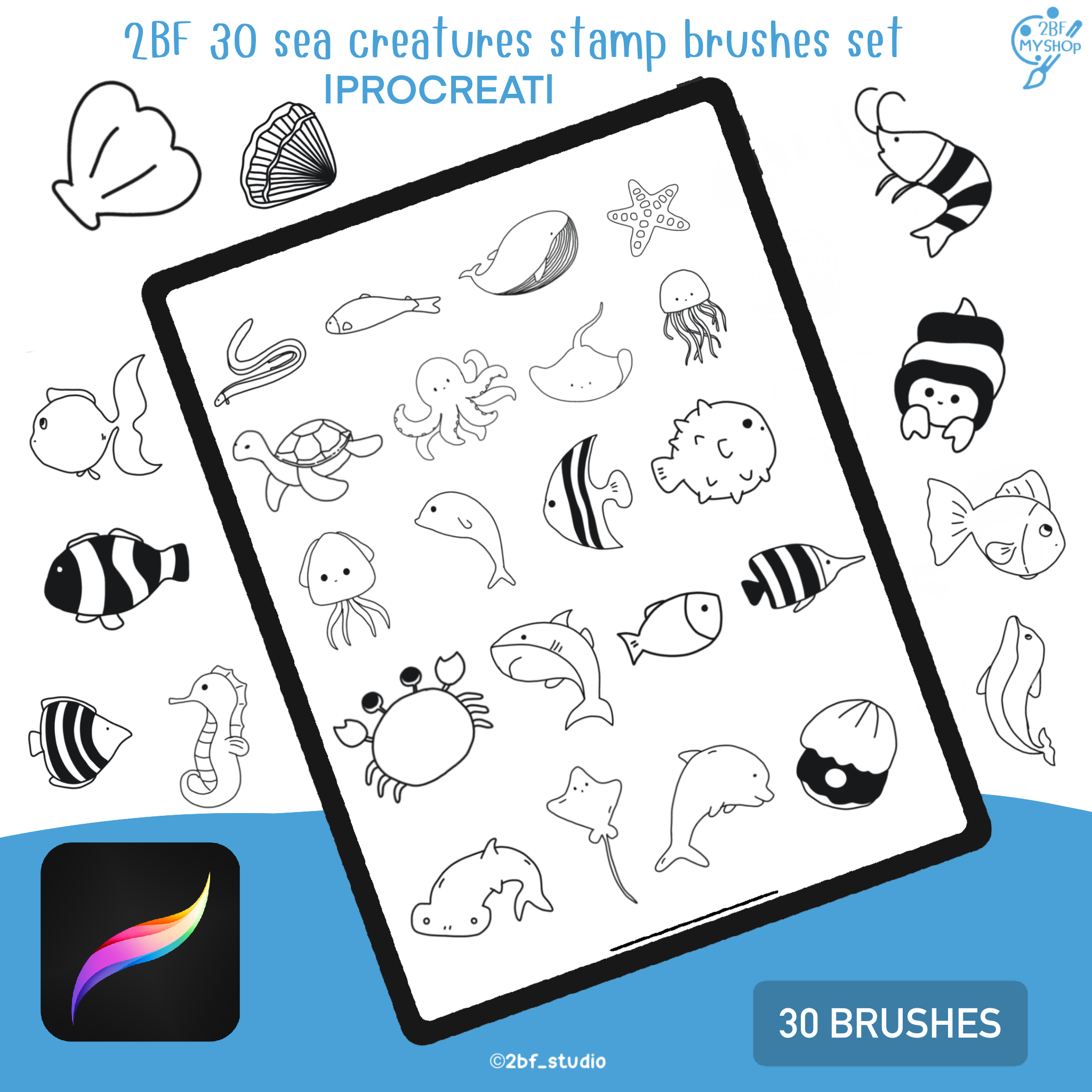 2BF 30 sea creatures stamp brushes set