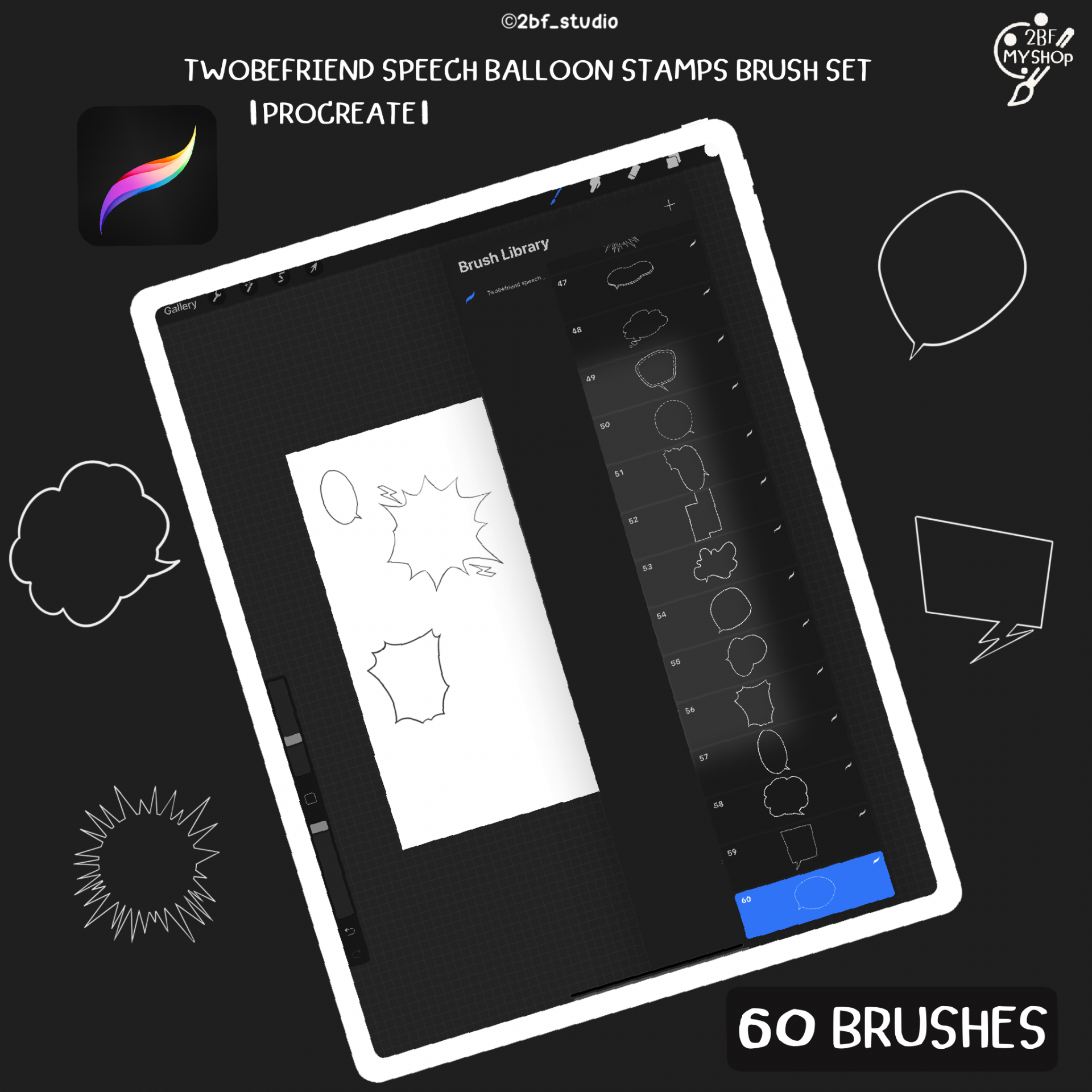 Twobefriend speech balloon Stamps Brush Set |PROCREAT BRUSHED|