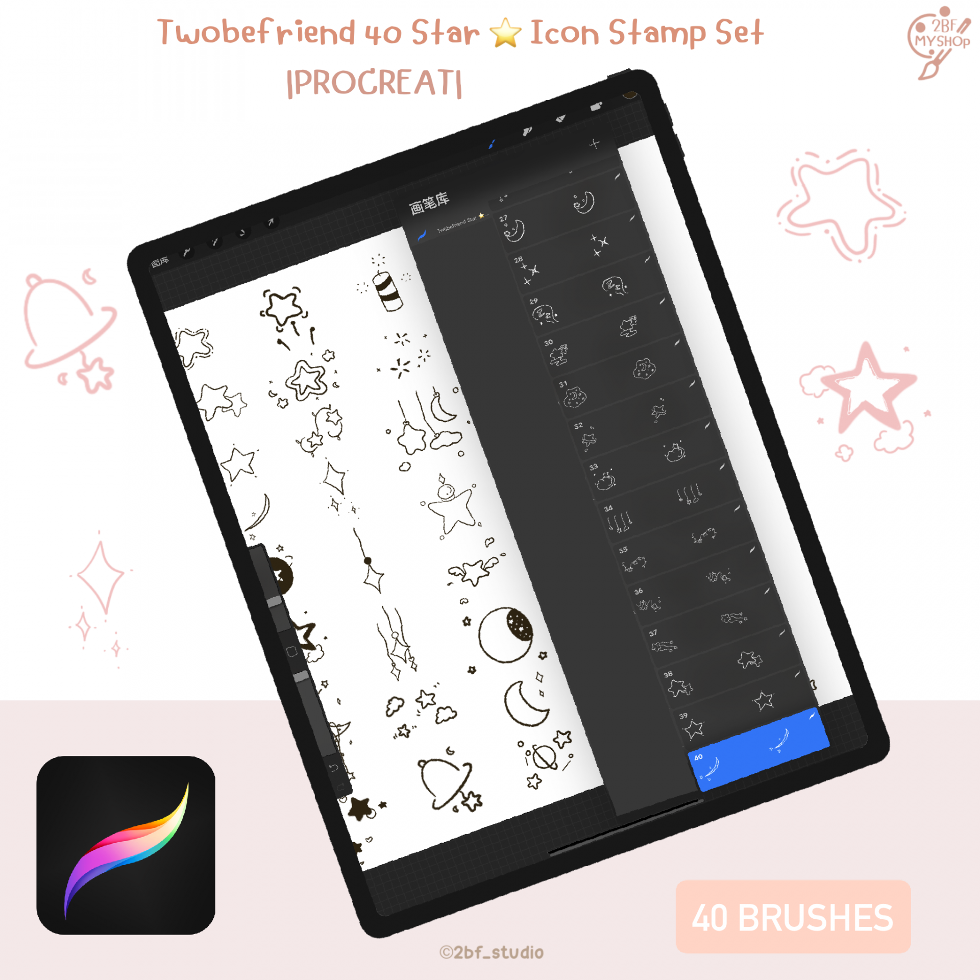 Twobefriend 40 Star ⭐️ Icon Stamp Set |PROCREAT BRUSHED|