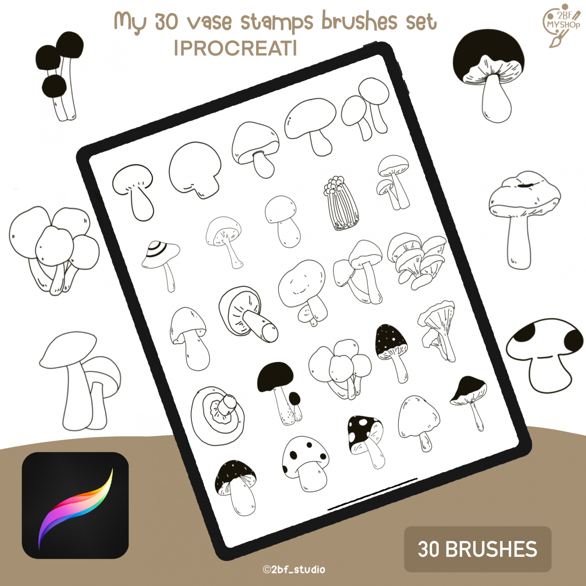 2BF my mushroom 30 stamps brushes set|PROCREAT BRUSHED|