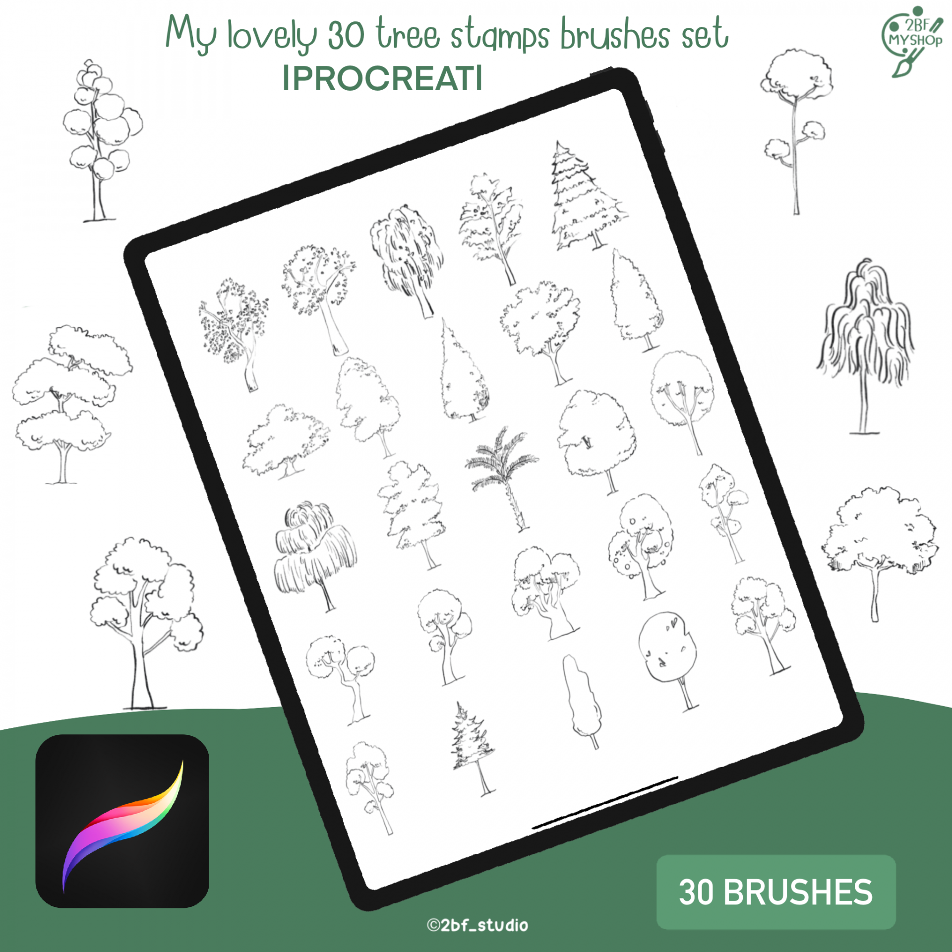 My My lovely 30 tree stamps brushes set |PROCREAT BRUSHED|