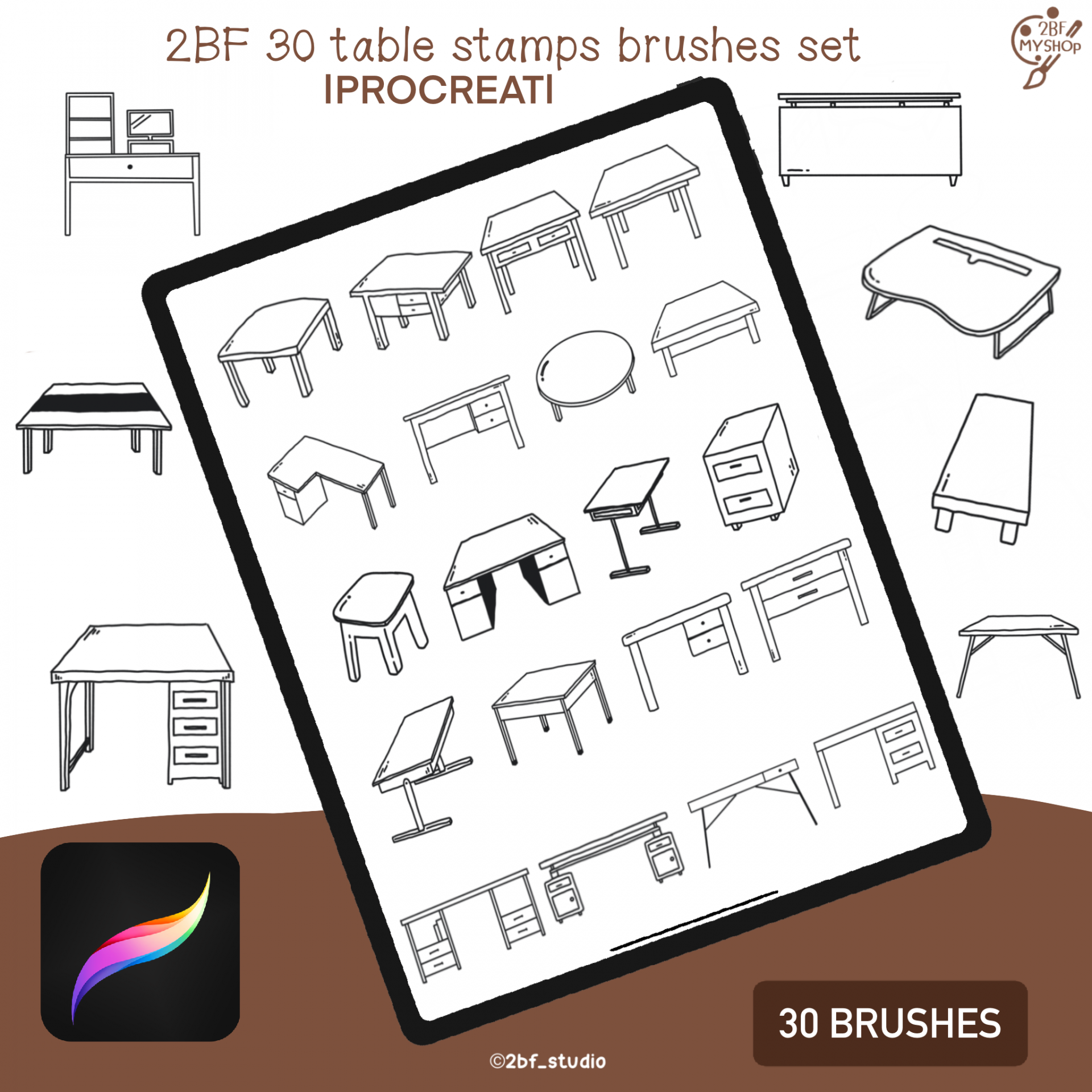 2BF 30 table stamps brushes set |PROCREAT BRUSHED|