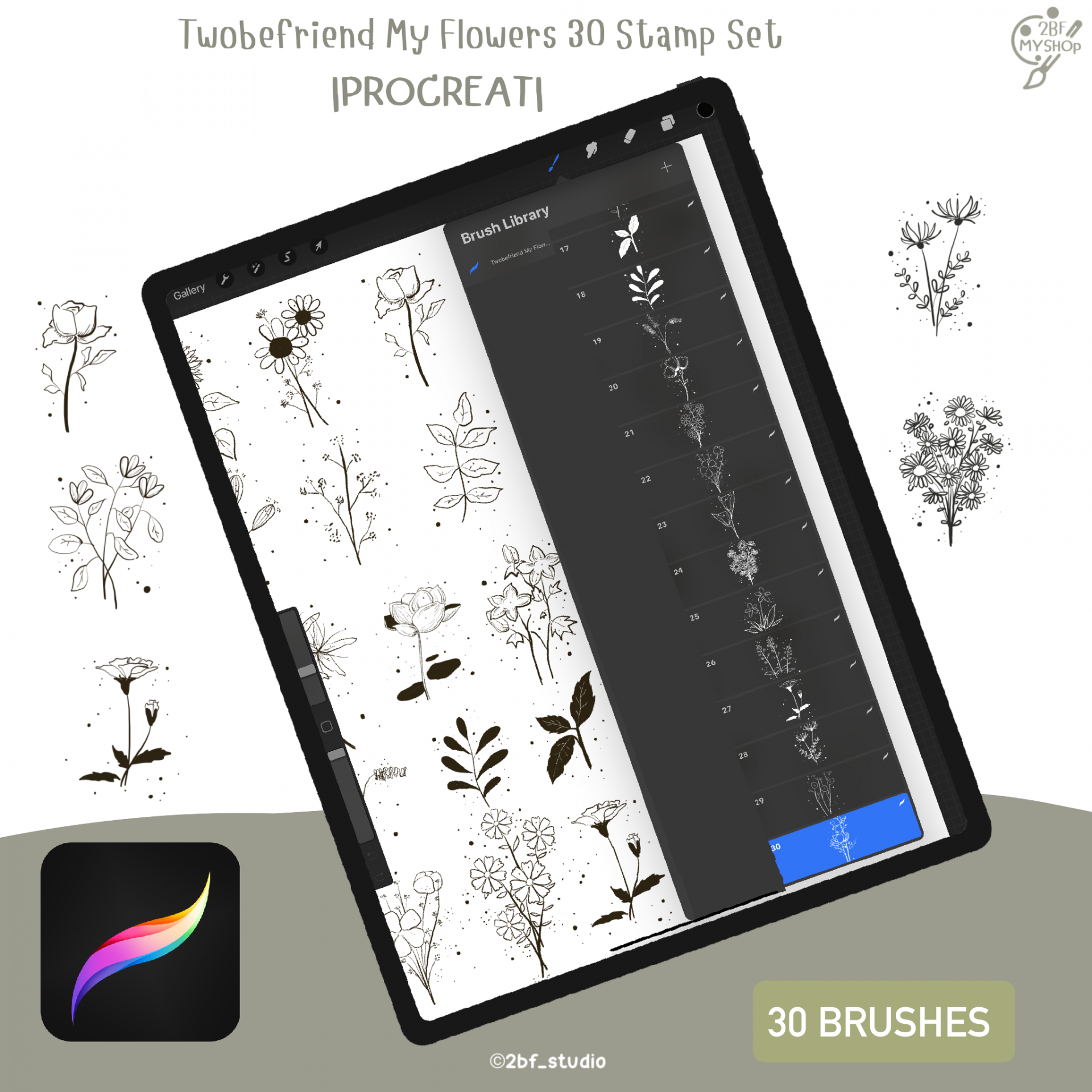 Twobefriend My Flowers 30 Stamp Set |PROCREAT BRUSHED|