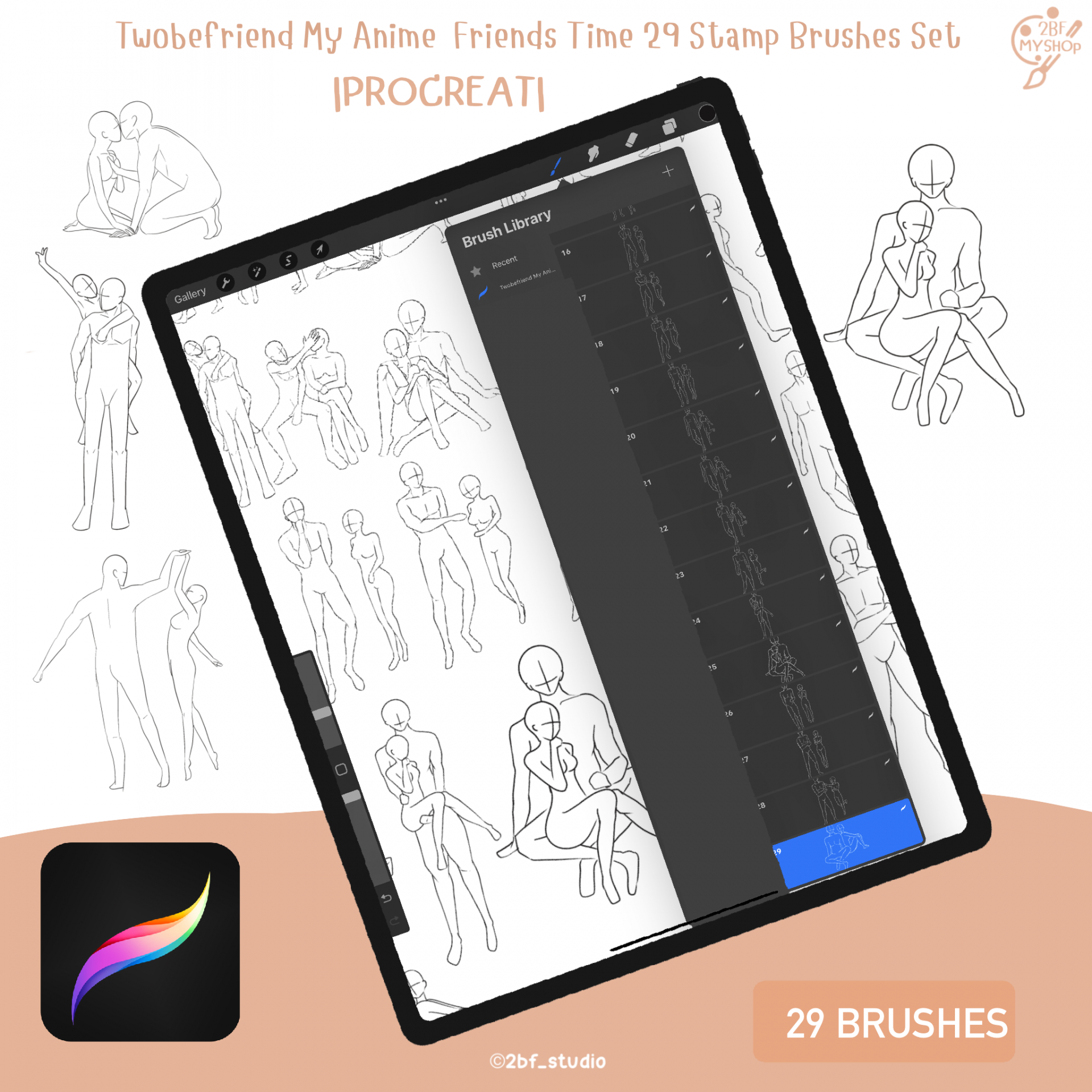 Twobefriend My Anime Friends Time 29 Stamp Brushes Set |PROCREAT BRUSHED|