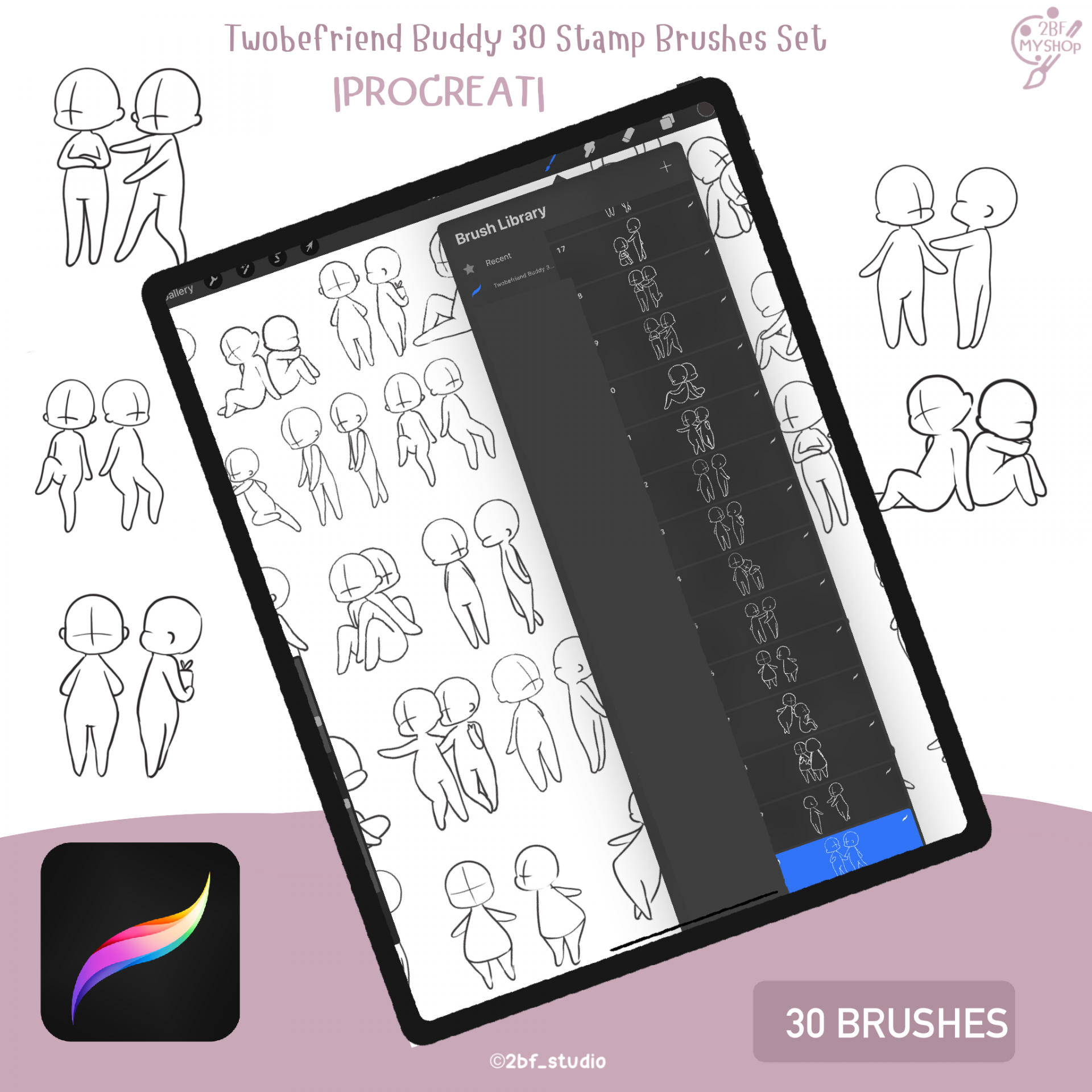 Twobefriend Buddy 30 Stamp Brushes Set |PROCREAT BRUSHED|