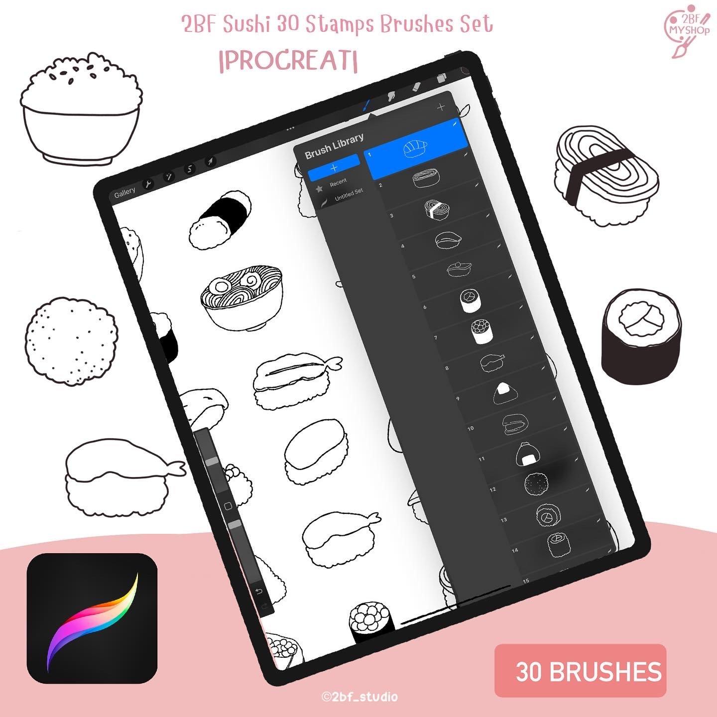 2BF Sushi 30 Stamps Brushes Set |PROCREAT BRUSHED|