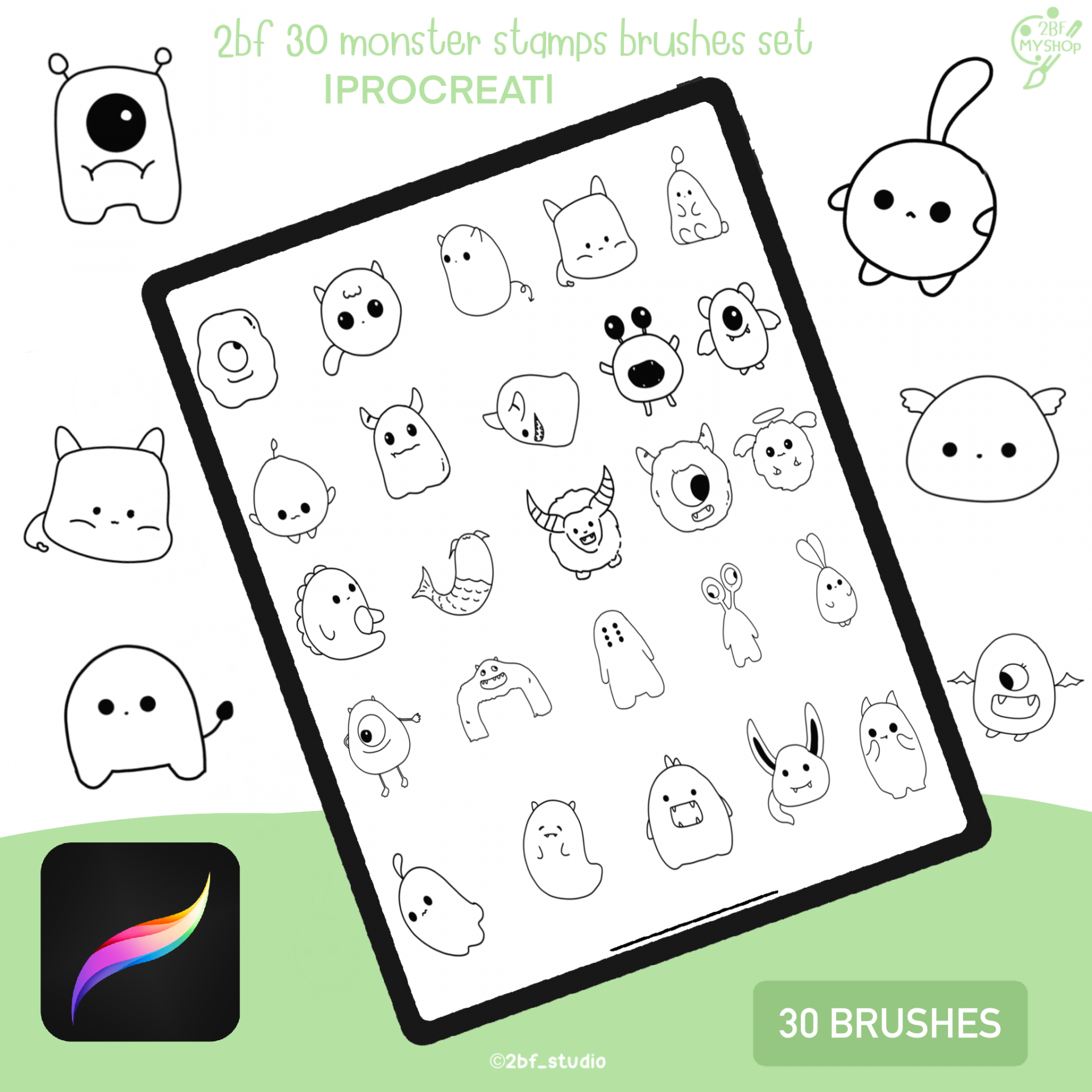 2bf 30 monster stamps brushes set |PROCREAT BRUSHED|