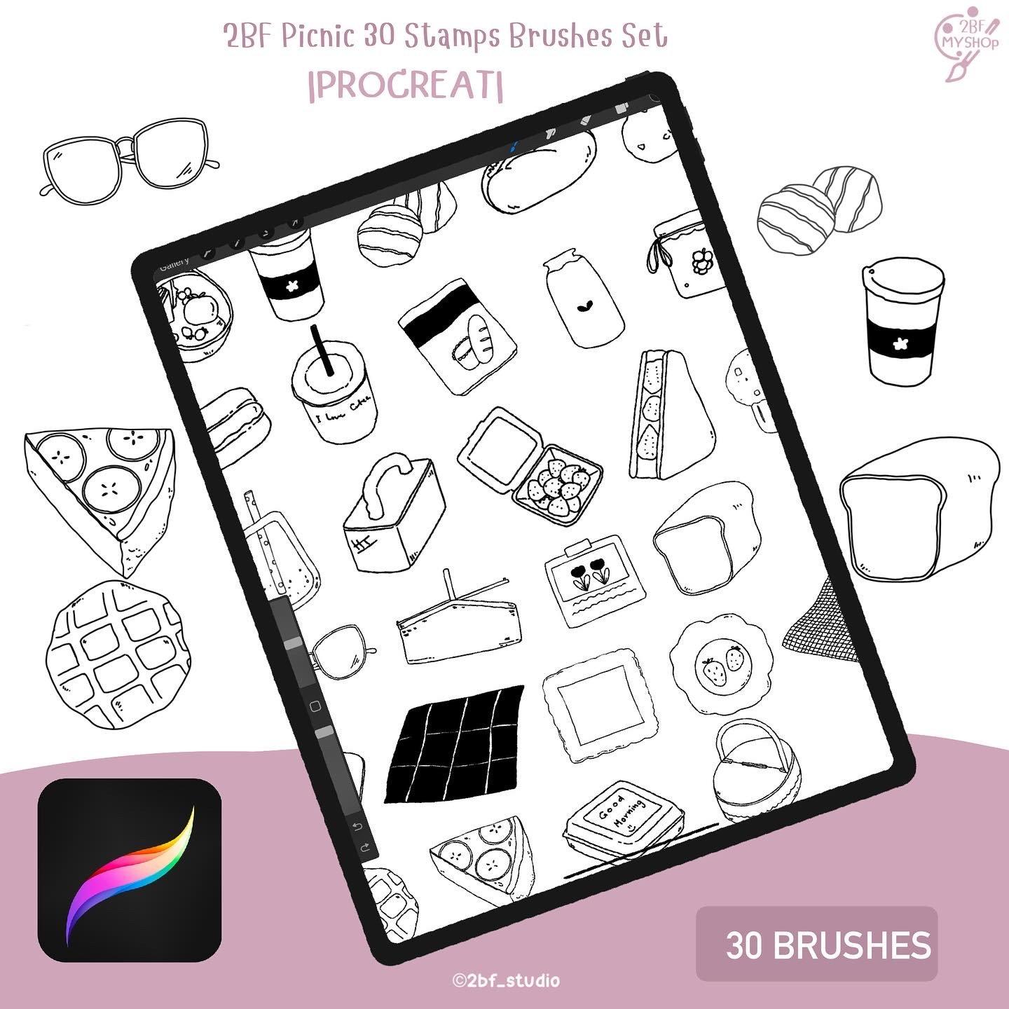 2BF Picnic 30 Stamps Brushes Set |PROCREAT BRUSHED|