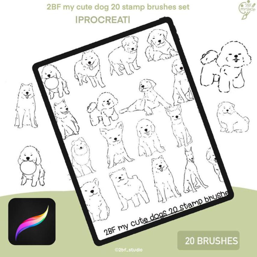 2BF my cute dog 20 stamp brushes set