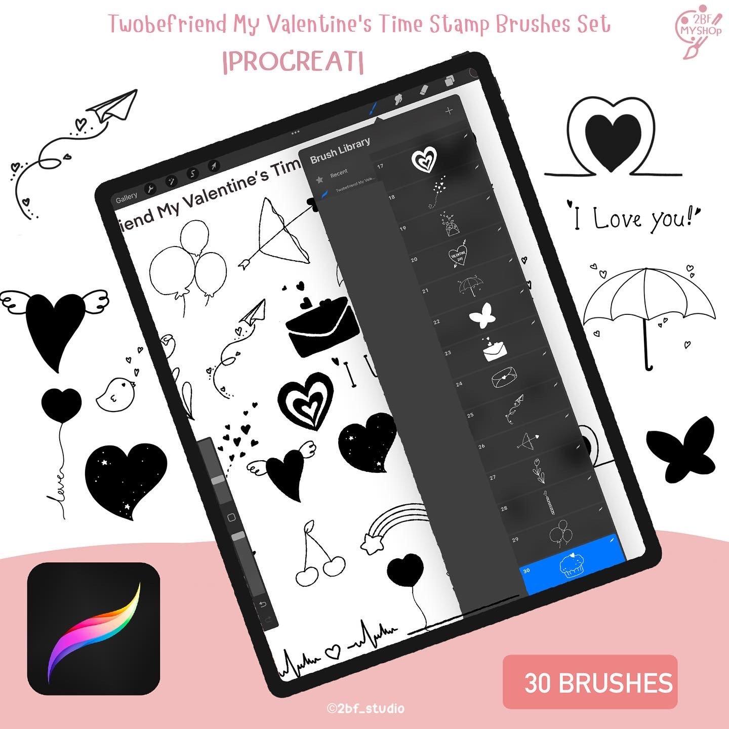 Twobefriend My Valentine’s Time Stamp Brushes Set |PROCREAT BRUSHED|