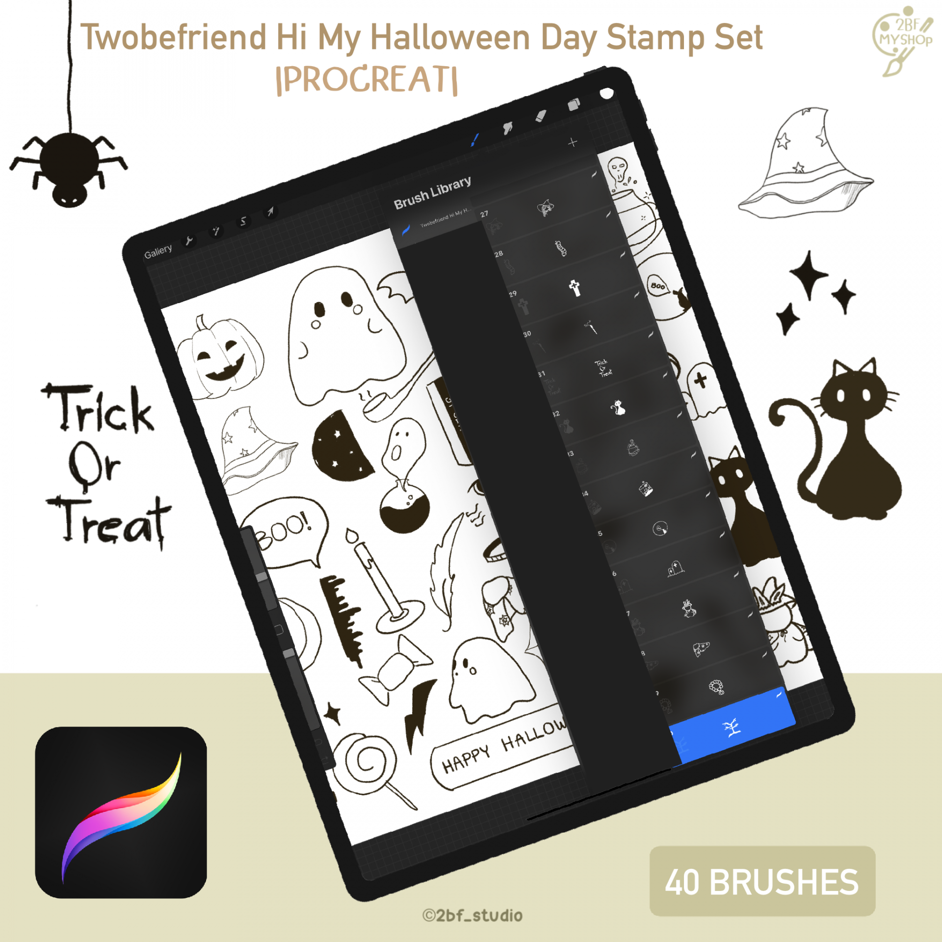 Twobefriend Hi My Halloween Day Stamp Set |PROCREAT BRUSHED |