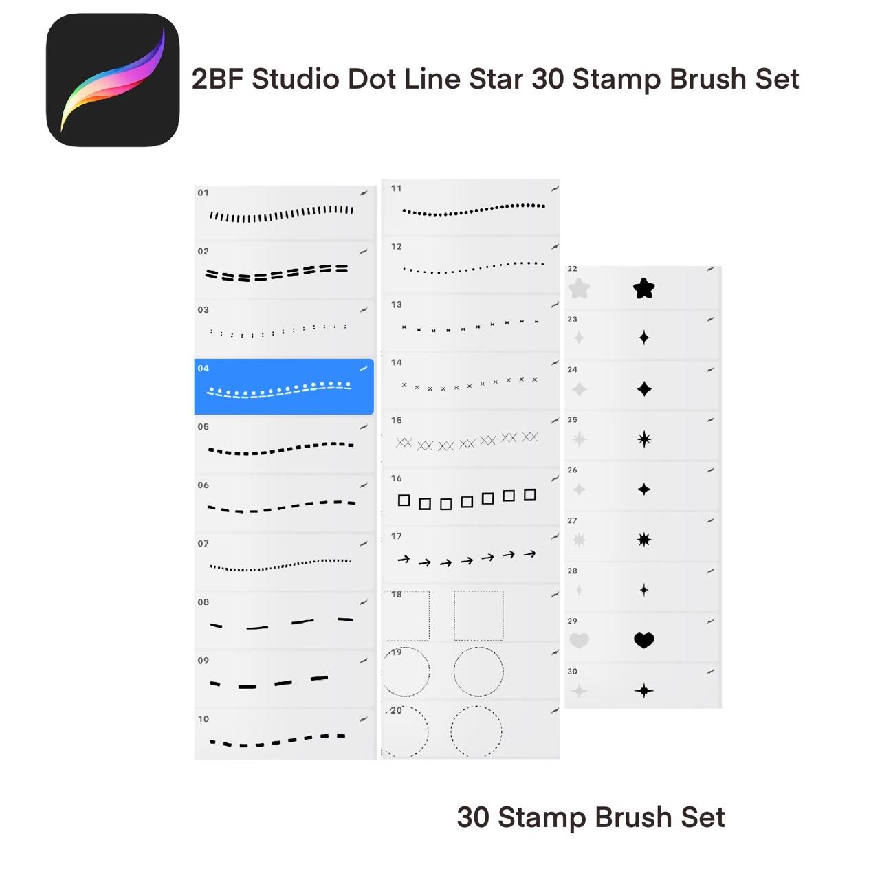 2BF Studio Dot Line Star 30 Stamp Brush set